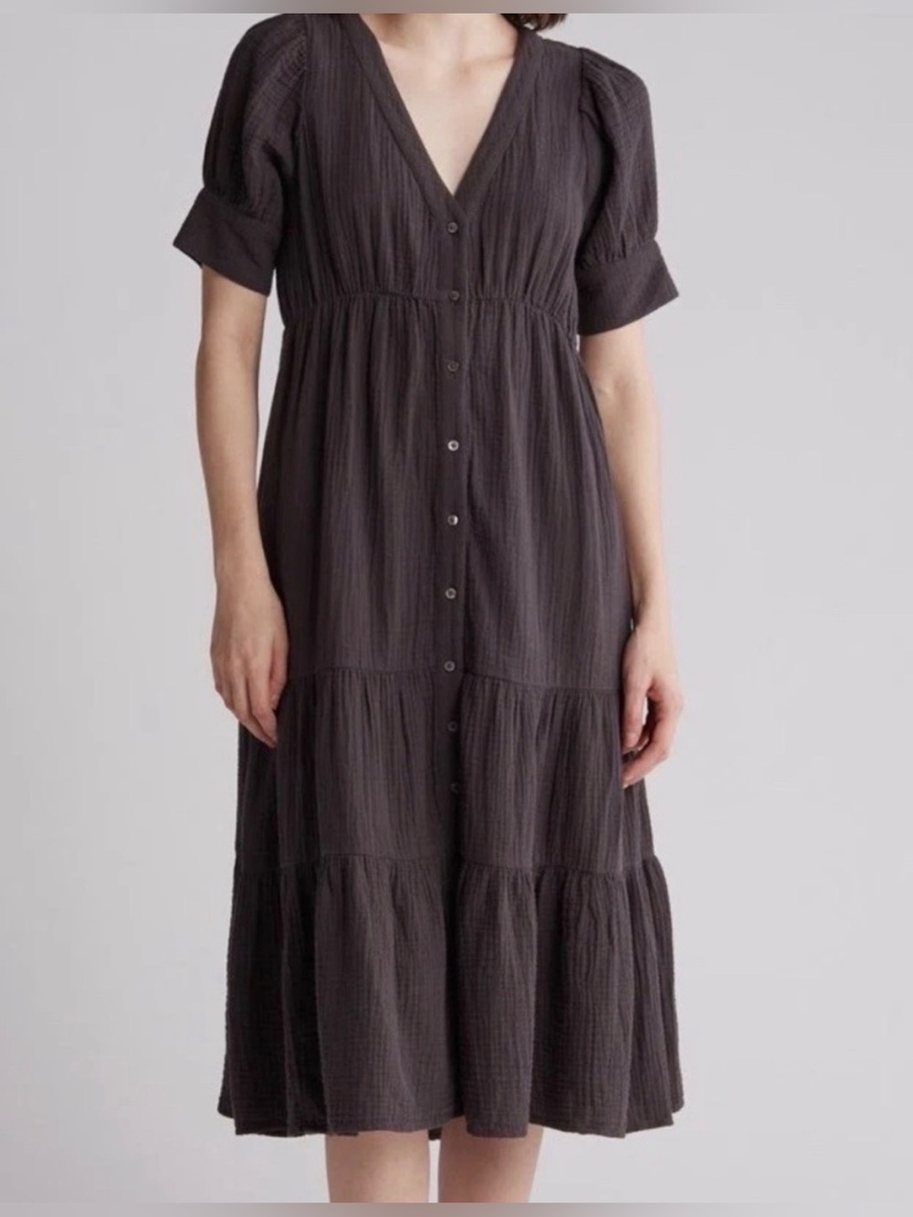 Madewell Women’s Lightspun Button Front Tiered MIDI Dress 100% Cotton Size 6